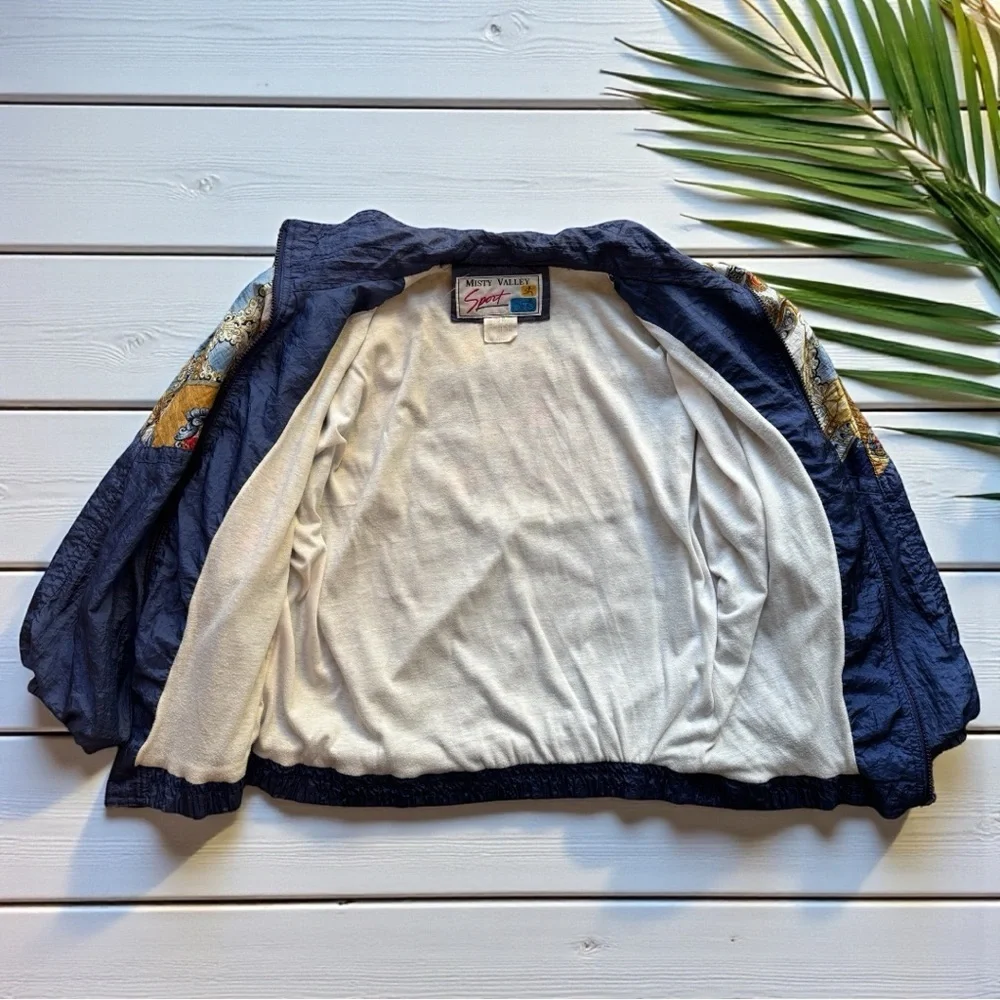Vintage Misty Valley Sport Windbreaker Jacket – Blue Baroque Print – Early 90s - Picture 12 of 13